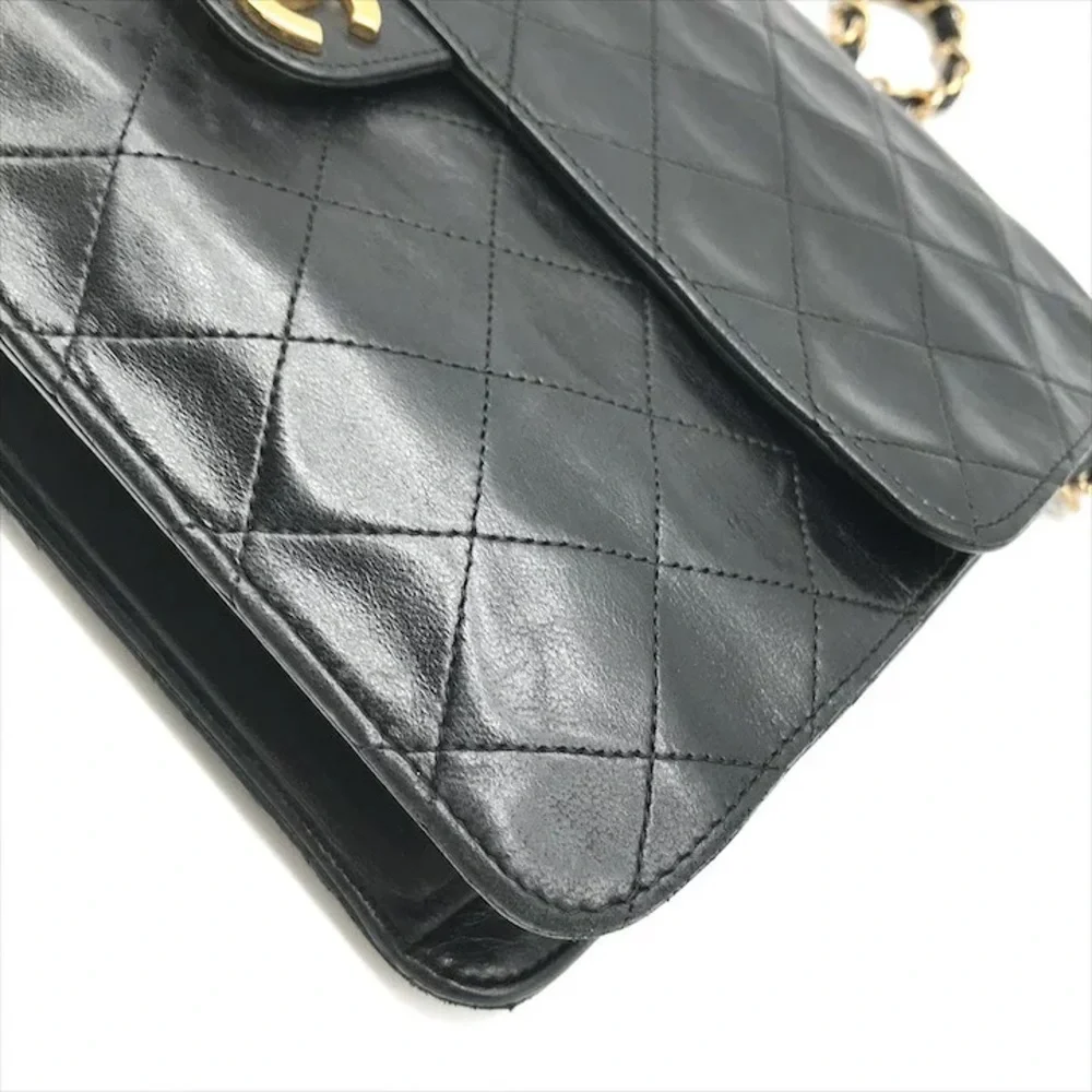 Authentic CHANEL black lambskin single flap classic 24k gold hardware bag